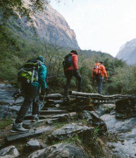 Three people hiking